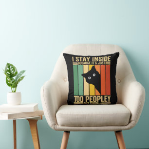 Coussin Chat noir je reste à l'intérieur parce que c'est t
