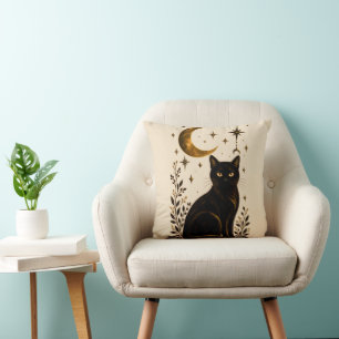 Coussin Chat Noir Lune Céleste Gothique Botanique