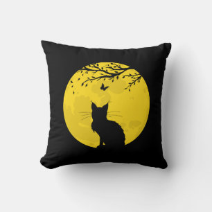 Coussin Chat noir Lune jaune