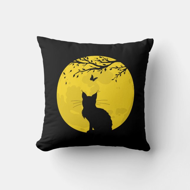 Coussin Chat noir Lune jaune (Recto)