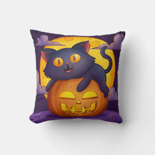Coussin Chat noir mignon et Halloween Citrouille