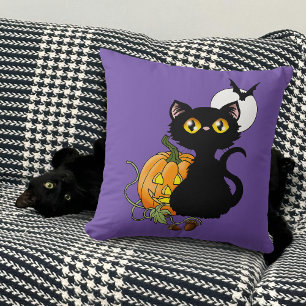 Coussin Chat noir mignon violet effrayant Halloween Citrou