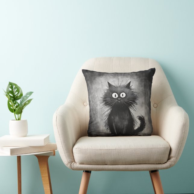 Coussin Chat noir moelleux (Chaise)