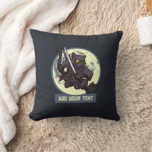 Coussin Chat noir ninja sautant Texte personnalisé Créatio