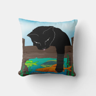 Coussin Chat noir Pêche Turquoise Jeu d'oreiller