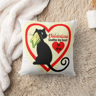 Coussin Chat noir pleurant Saint-Valentin vintage à l'anci