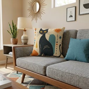 Coussin Chat noir rétro dans un désert moderne du milieu d