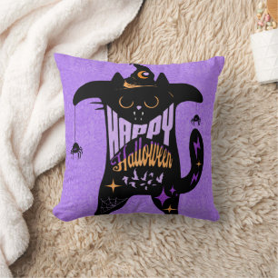 Coussin Chat noir rétro drôle Halloween