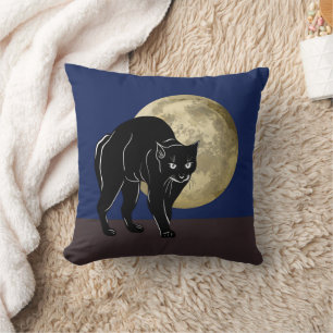 Coussin Chat noir rôdant Halloween dans une nuit de pleine