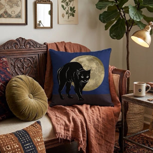 Coussin Chat noir rôdant Halloween dans une nuit de pleine