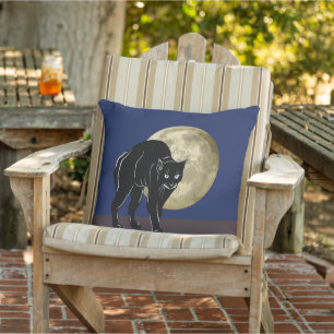 Coussin Chat noir rôdant Halloween dans une nuit de pleine
