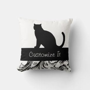 Coussin Chat noir Silhouette élégant baroque Trim