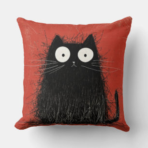Coussin Chat noir surpris sur cramoisi vif