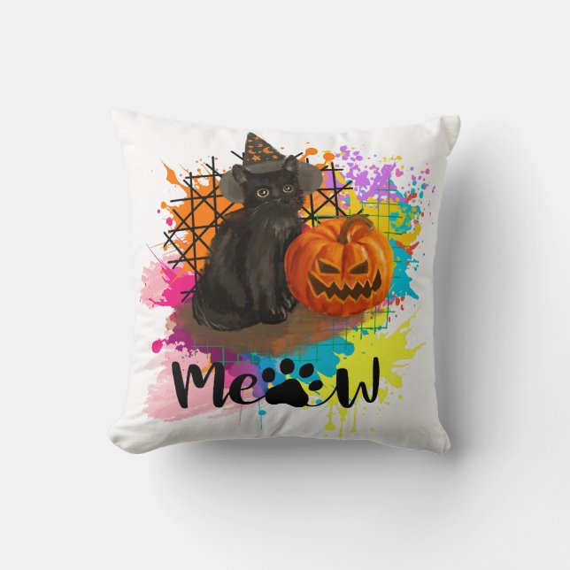 Coussin Chat noir vintage Halloween (Recto)