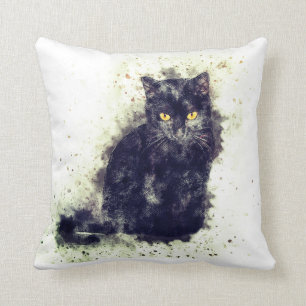 Coussin Chat noir Watercolor