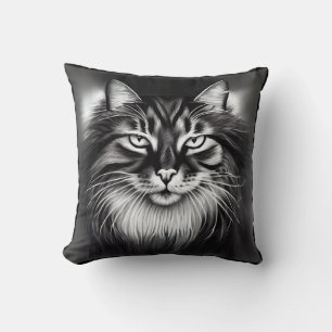 Coussin Chat norvégien en noir et blanc