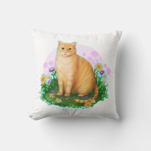 Coussin Chat orange dans le patch de fleurs