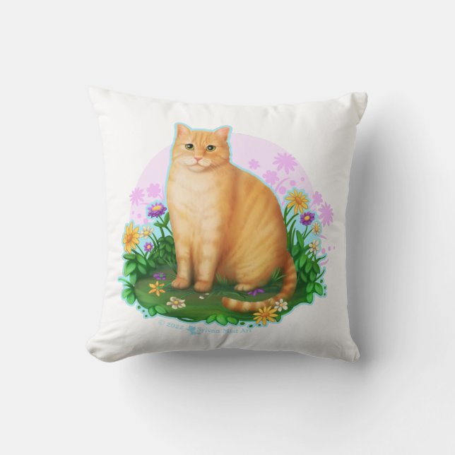 Coussin Chat orange dans le patch de fleurs (Recto)
