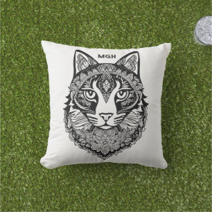 Coussin Chat ornemental Monogramme personnalisé