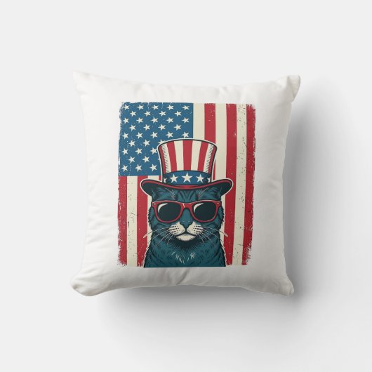Coussin Chat Patriotique Drapeau Gravure Vintage Design de (Recto)