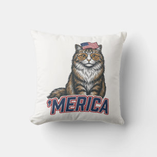 Coussin Chat Patriotique Merica Gravure Vintage Design de 