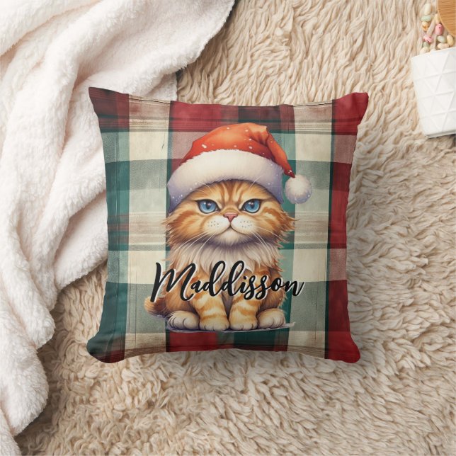 Coussin Chat Père Noël Plaid De Noël Avec Nom (Couverture)
