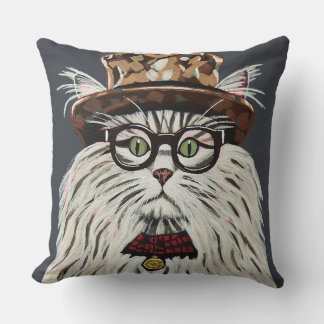Coussin Chat portant un casquette et lunettes