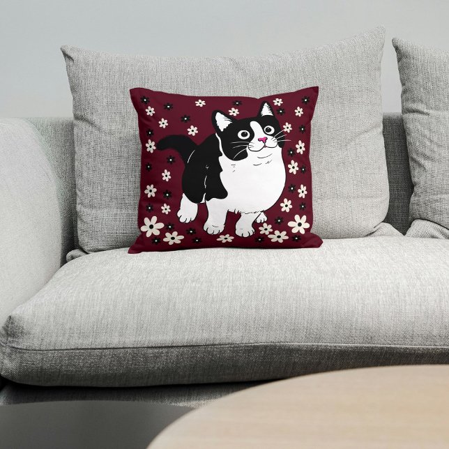 Coussin Chat Pour Animaux Sur Cuite Blanc Noir Bourgogne (Créateur téléchargé)