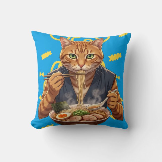 Coussin Chat Ramen Esthétique – Graphisme Pop Art Japonais (Recto)