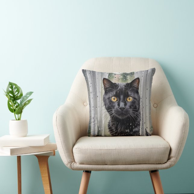 Coussin Chat regarde par une fenêtre humide (Chaise)