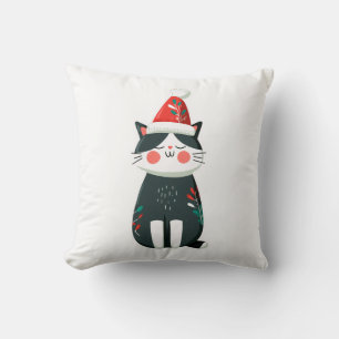 Coussin Chat Rétro Mignon avec Chapeau de Père Noël – Noël