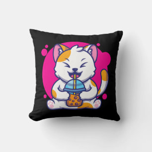 Coussin Chat Rire Neko Kawaii Boba Thé En Style Anime