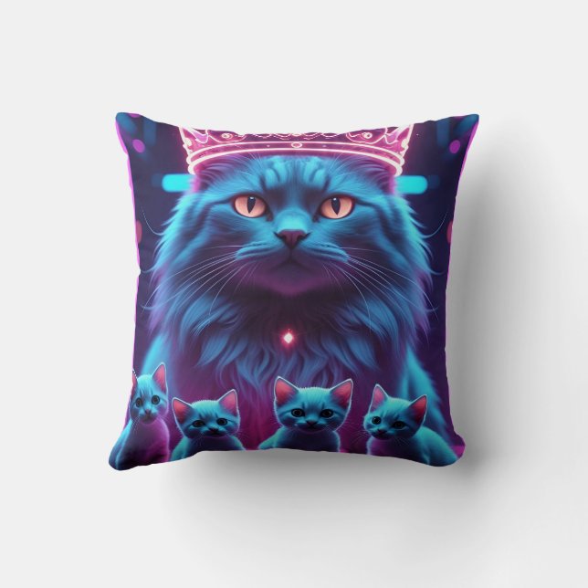 Coussin Chat roi néon et chatons mignons  (Verso)