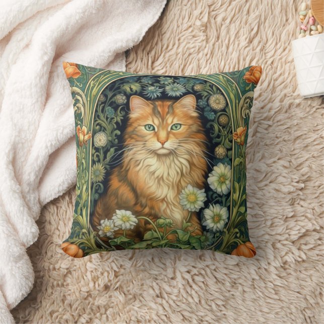 Coussin Chat rouge dans le jardin Art nouveau (Couverture)