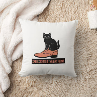 Coussin Chat sarcastique en linogravure dans une chaussure