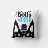 Coussin Chat scandinave mignon avec casquette Hello World (Recto)