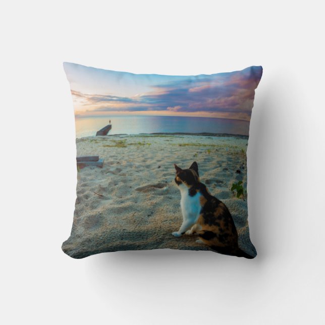 Coussin Chat se reposant sur une plage (Recto)