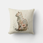Coussin Chat silhouette floral boho fleur sauvage (Recto)