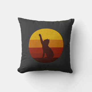 Coussin Chat silhouette rétro coucher de soleil | Ça esthé
