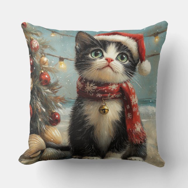 Coussin Chat Smoking Christmas Vintage Plage (Recto)