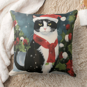 Coussin Chat Smoking dans Noël enneigé