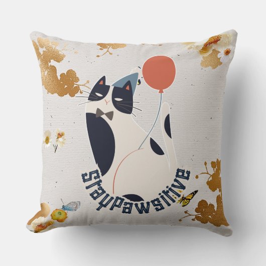 Coussin Chat Smoking Élégant Restez Pawsitive Écharpe de J (Recto)