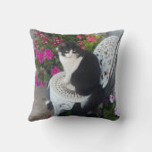 Coussin Chat smoking marron foncé rose foncé chats et fleu (Verso)