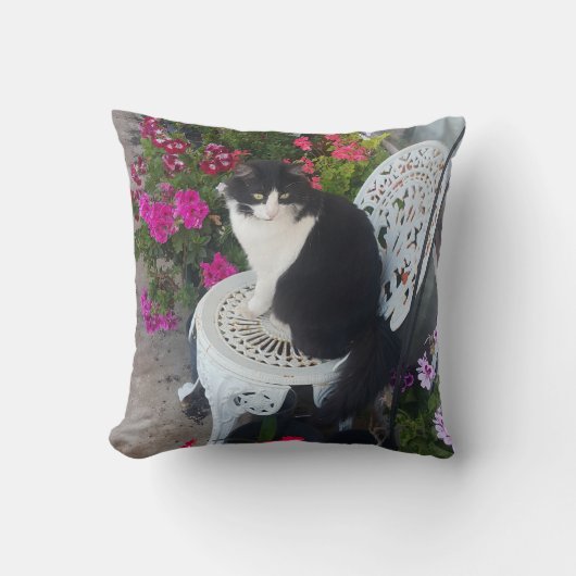 Coussin Chat smoking marron foncé rose foncé chats et fleu (Recto)