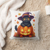 Coussin Chat sorcier dans un chapeau de citrouille (Couverture)