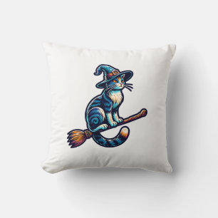 Coussin Chat Sorcier Halloween Sorcière Mystique Amoureux 