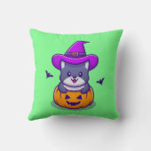 Coussin Chat sorcier mignon surgissant de chauves-souris v (Verso)