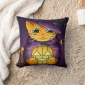 Coussin Chat-sorcière d'Halloween violet (Couverture)