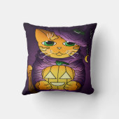 Coussin Chat-sorcière d'Halloween violet (Verso)