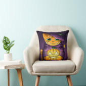 Coussin Chat-sorcière d'Halloween violet (Chaise)